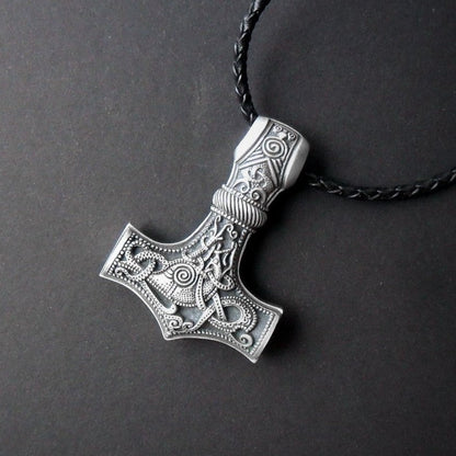 Heavy Stainless Steel Mjolnir Viking Hammer Amulet with Chain