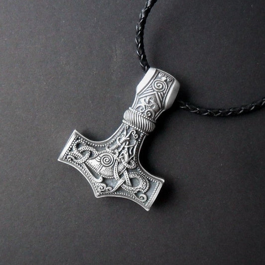 Heavy Stainless Steel Mjolnir Viking Hammer Amulet with Chain