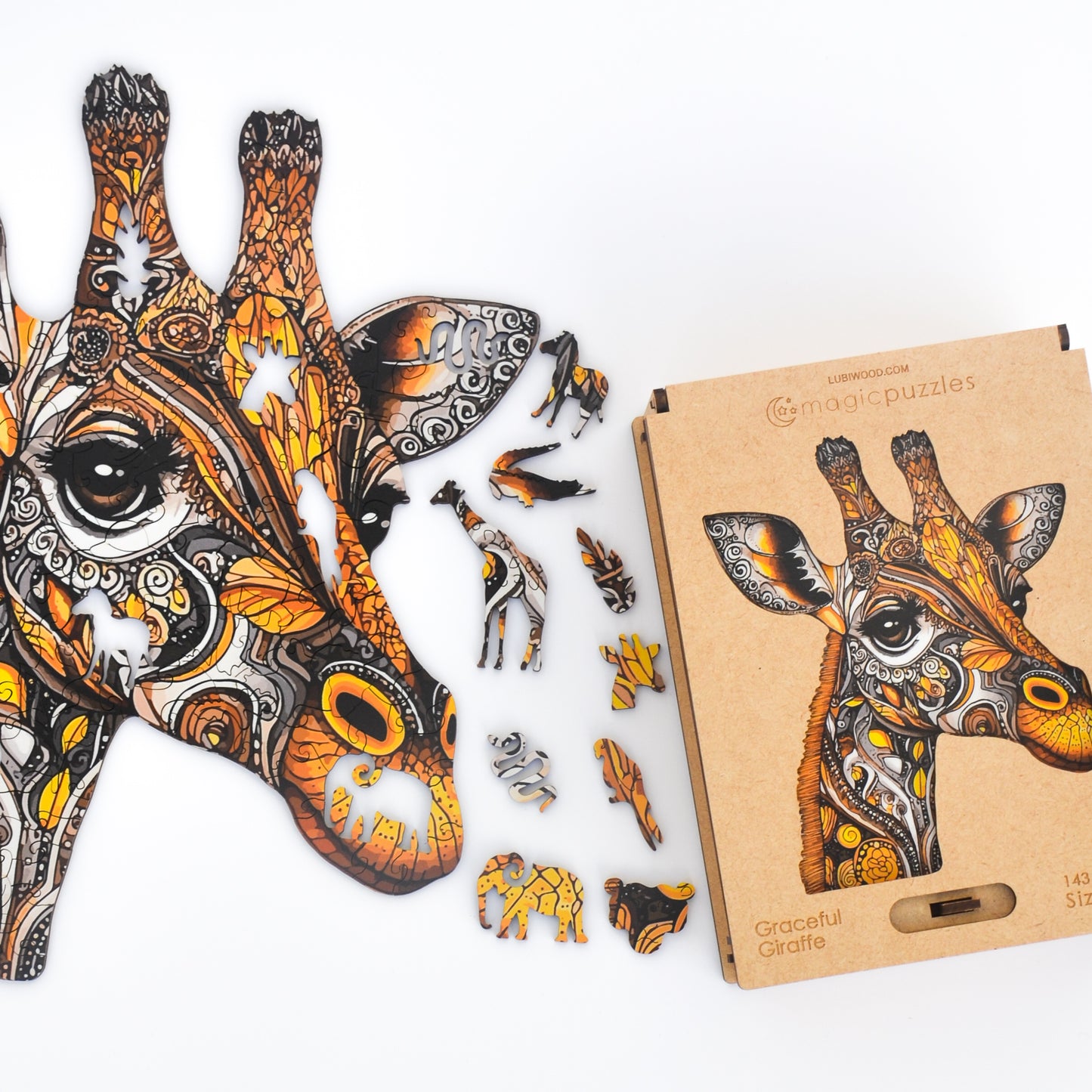 Pack Safari Premium: Rompecabezas de Madera León, Cebra, Jirafa. Juego Familiar.