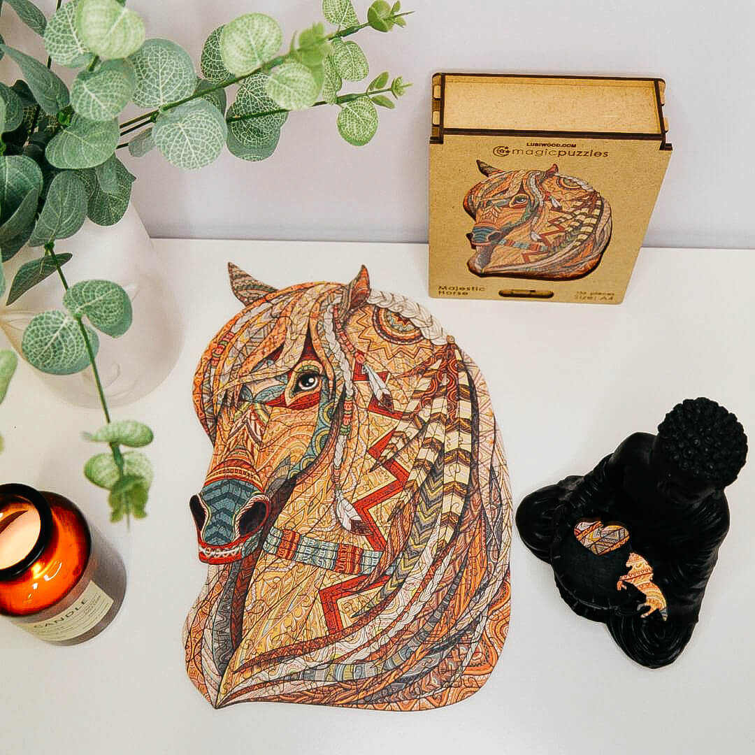 Rompecabezas de Madera Caballo Majestuoso: Desafío Artístico, Piezas Únicas, Regalo Ideal