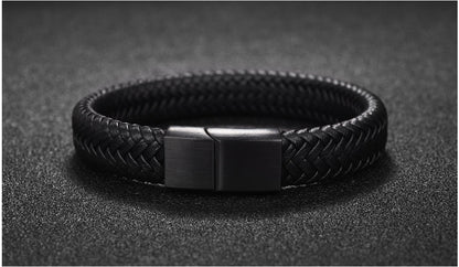 Premium Braided Leather Bracelet with Stainless Magnetic Clasp, Durable Style