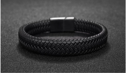 Premium Braided Leather Bracelet with Stainless Magnetic Clasp, Durable Style
