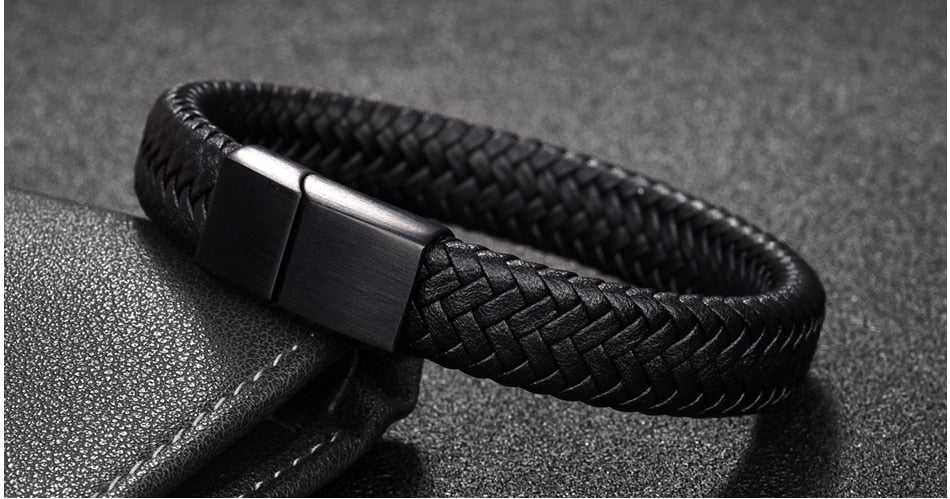 Premium Braided Leather Bracelet with Stainless Magnetic Clasp, Durable Style