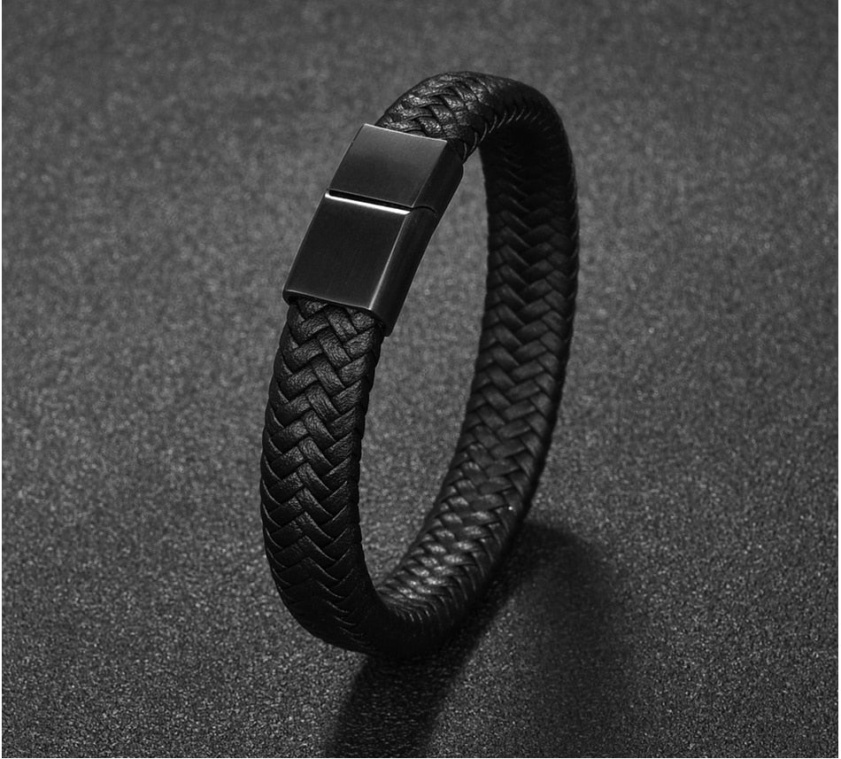 Premium Braided Leather Bracelet with Stainless Magnetic Clasp, Durable Style