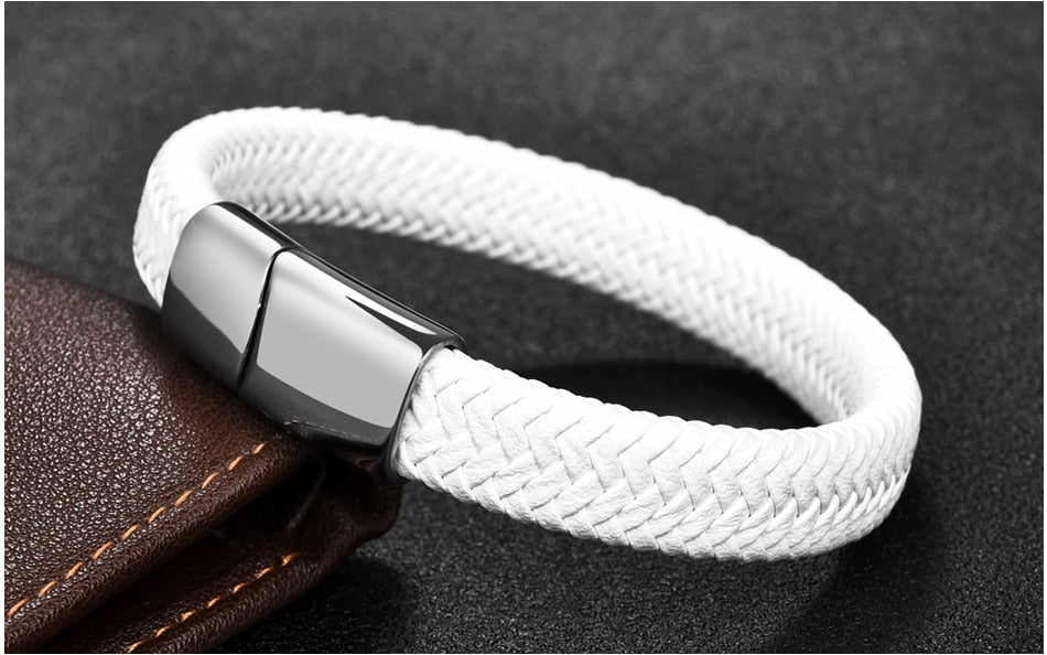 Premium Braided Leather Bracelet with Stainless Magnetic Clasp, Durable Style