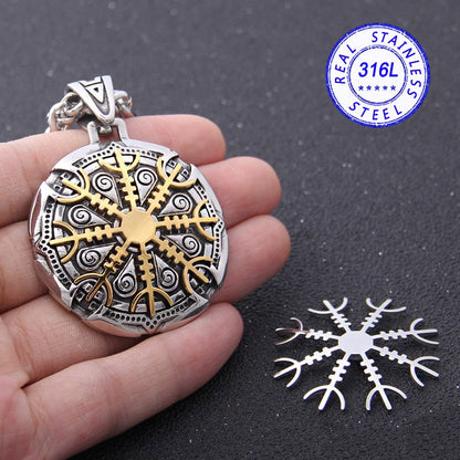 Helm of Awe Viking Necklace 316L Stainless Steel Pendant Chain