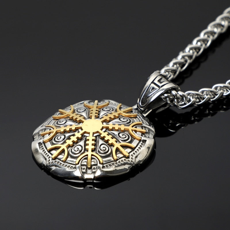 Helm of Awe Viking Necklace 316L Stainless Steel Pendant Chain