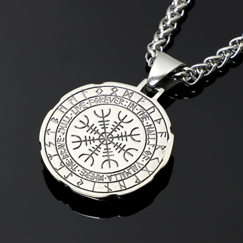 Helm of Awe Viking Necklace 316L Stainless Steel Pendant Chain