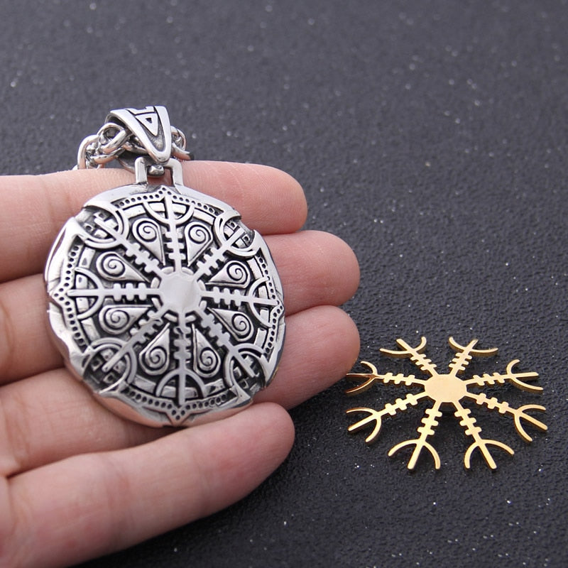 Helm of Awe Viking Necklace 316L Stainless Steel Pendant Chain