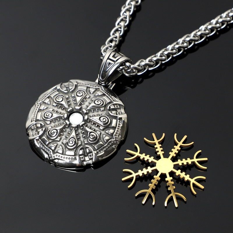 Helm of Awe Viking Necklace 316L Stainless Steel Pendant Chain