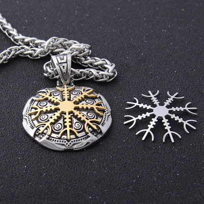 Helm of Awe Viking Necklace 316L Stainless Steel Pendant Chain