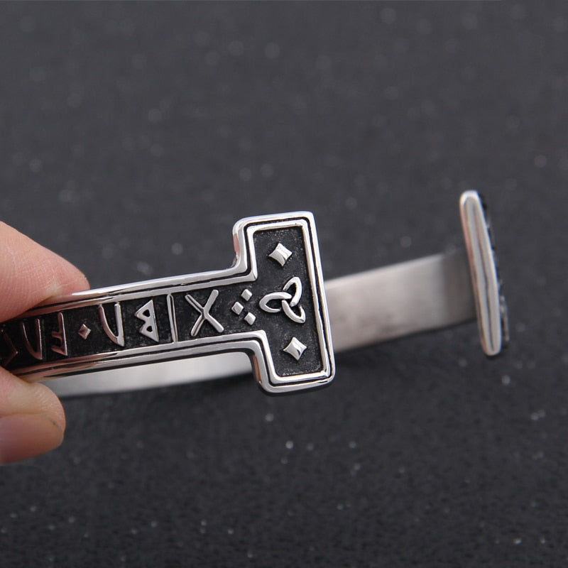 Nordic Rune Adjustable Stainless Steel Bracelet with Viking Symbols