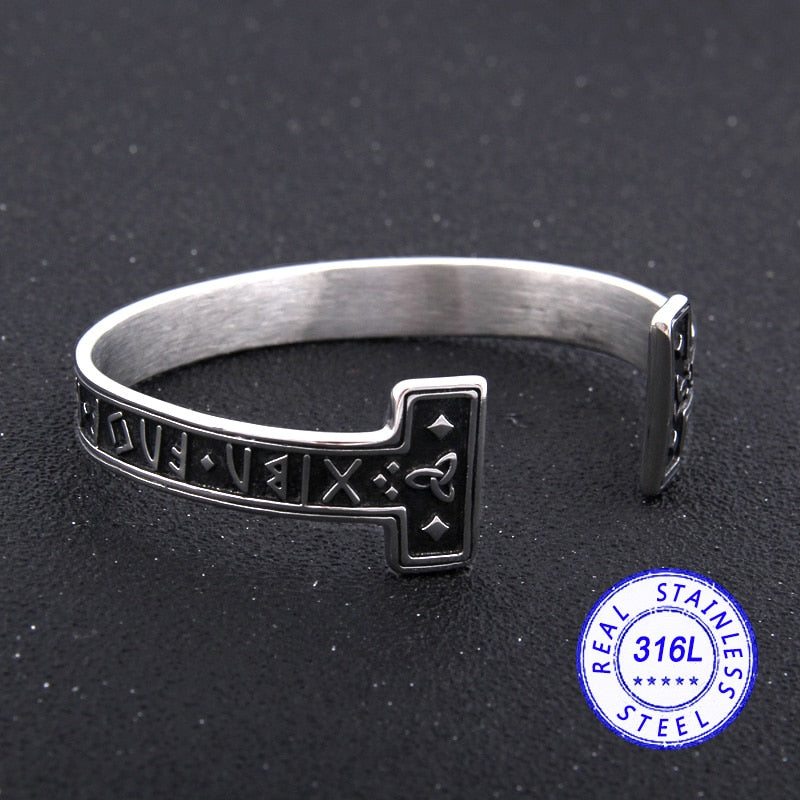 Nordic Rune Adjustable Stainless Steel Bracelet with Viking Symbols