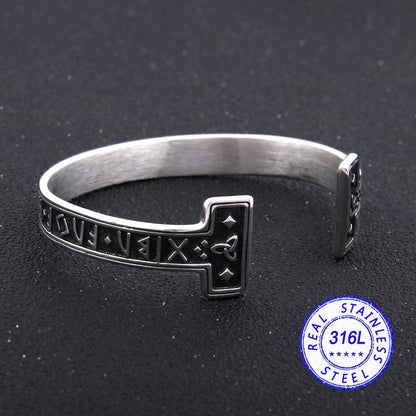 Nordic Rune Adjustable Stainless Steel Bracelet with Viking Symbols