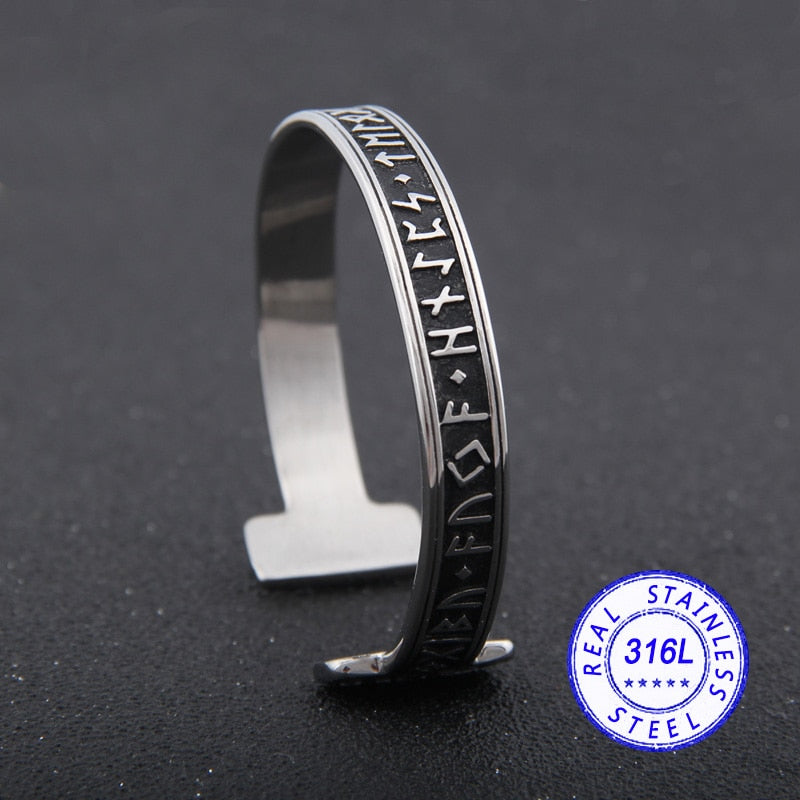 Nordic Rune Adjustable Stainless Steel Bracelet with Viking Symbols