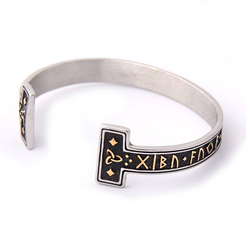 Nordic Rune Adjustable Stainless Steel Bracelet with Viking Symbols