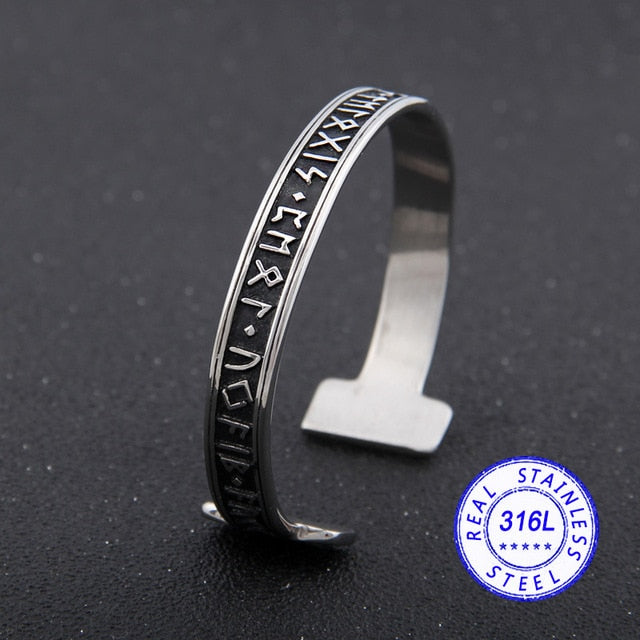 Nordic Rune Adjustable Stainless Steel Bracelet with Viking Symbols