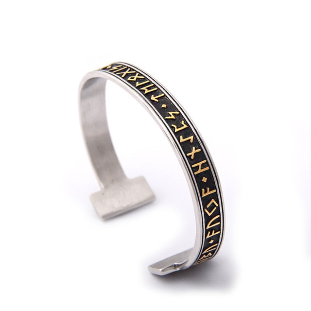 Nordic Rune Adjustable Stainless Steel Bracelet with Viking Symbols