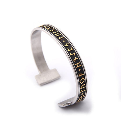 Nordic Rune Adjustable Stainless Steel Bracelet with Viking Symbols