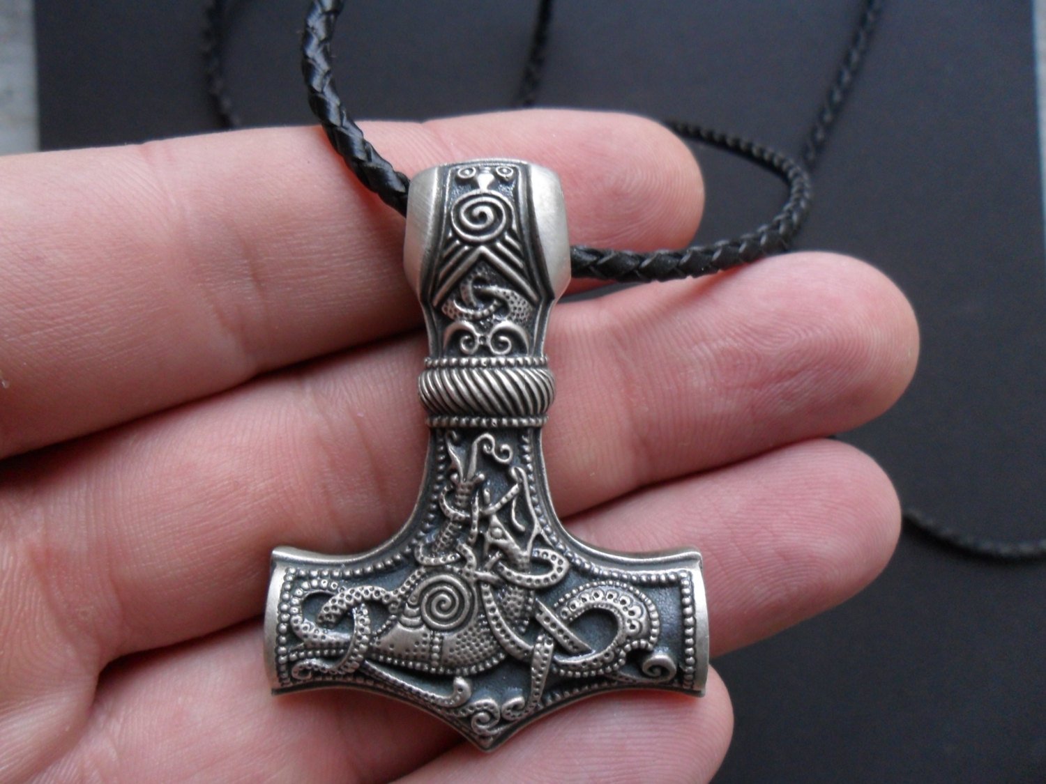 Heavy Stainless Steel Mjolnir Viking Hammer Amulet with Chain