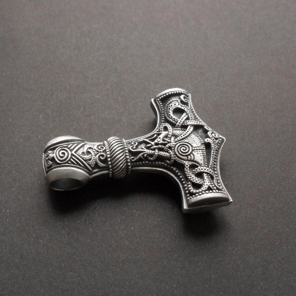 Heavy Stainless Steel Mjolnir Viking Hammer Amulet with Chain