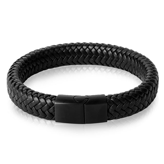 Premium Braided Leather Bracelet with Stainless Magnetic Clasp, Durable Style