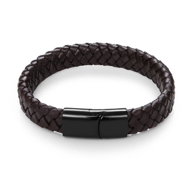 Premium Braided Leather Bracelet with Stainless Magnetic Clasp, Durable Style