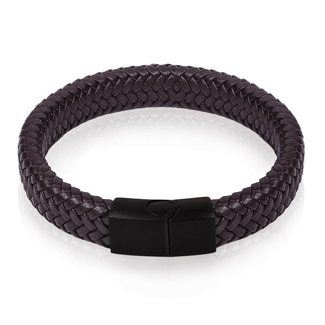 Premium Braided Leather Bracelet with Stainless Magnetic Clasp, Durable Style