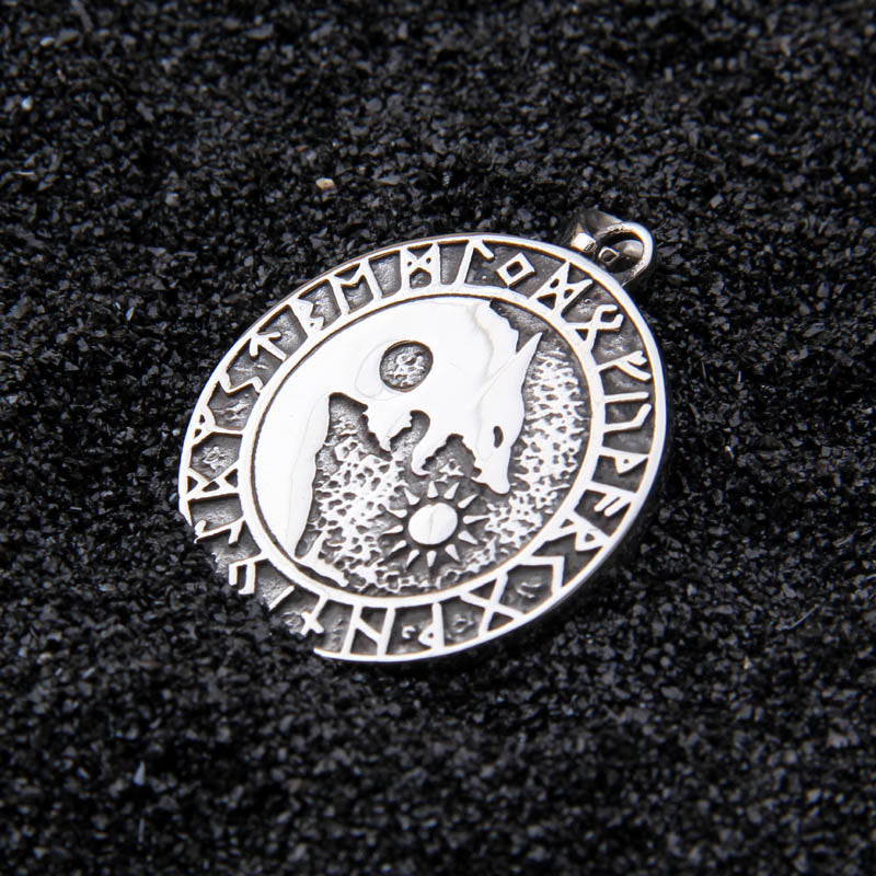 Viking Wolf Sun and Moon Stainless Steel Pendant Necklace