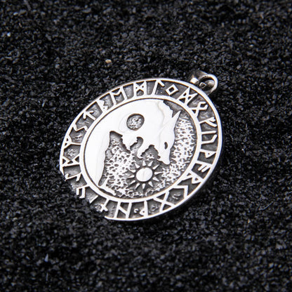 Viking Wolf Sun and Moon Stainless Steel Pendant Necklace