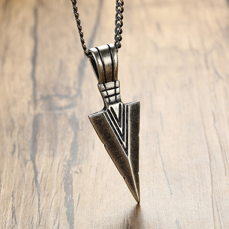 Viking Spearhead Pendant Necklace Stainless Steel 60cm Chain