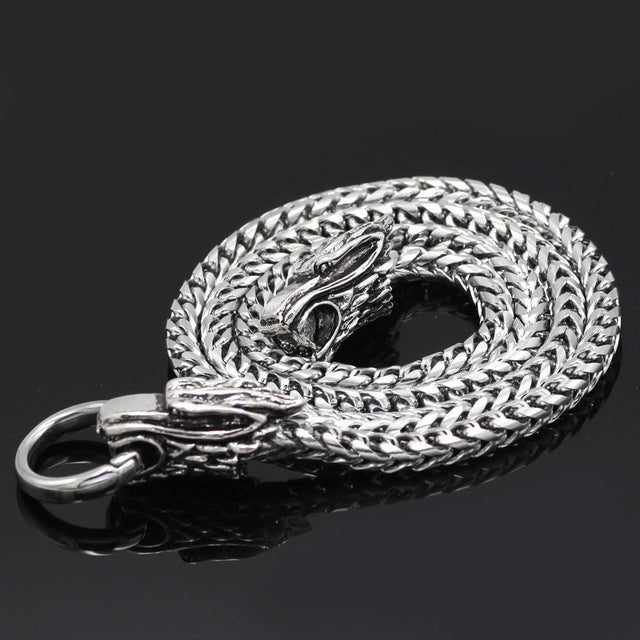 Viking Mjolnir Wolf Heads Amulet Pendant with 60cm Box Chain