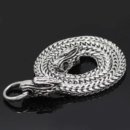 Viking Mjolnir Wolf Heads Amulet Pendant with 60cm Box Chain