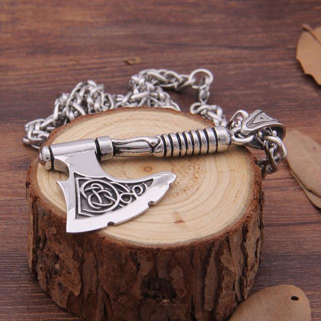 Viking Knot Axe Stainless Steel Necklace with Bottle Opener Pendant