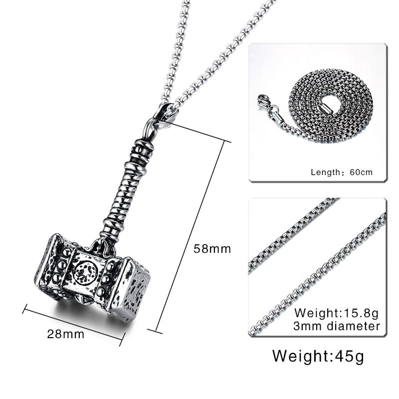 Viking Stainless Steel Hammer Pendant Necklace with Keel Chain