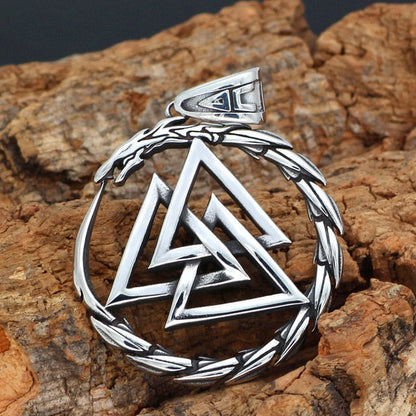 Valknut Jörmungandr Stainless Steel Norse Pendant Necklace with Chain