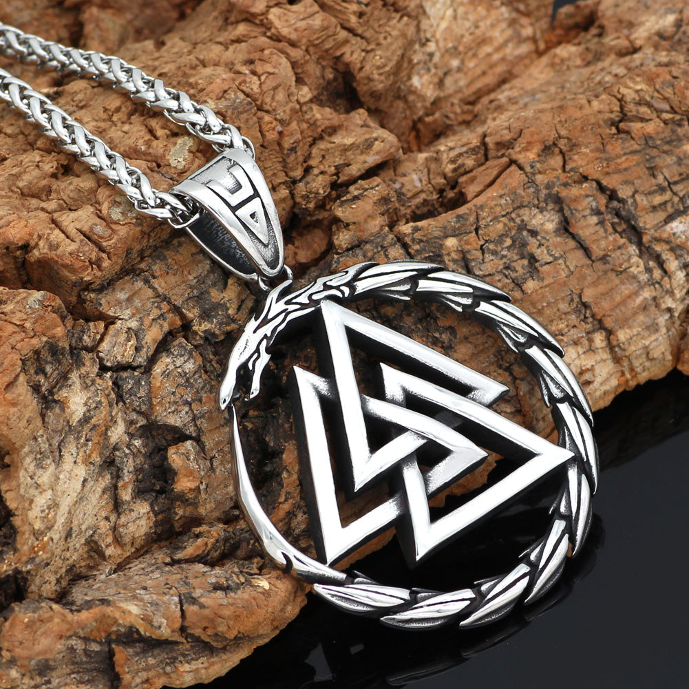 Valknut Jörmungandr Stainless Steel Norse Pendant Necklace with Chain