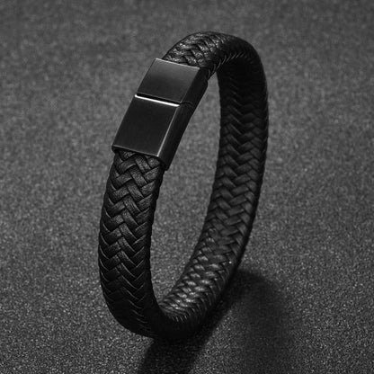 Premium Braided Leather Bracelet with Stainless Magnetic Clasp, Durable Style