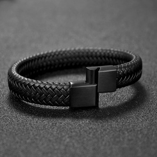 Premium Braided Leather Bracelet with Stainless Magnetic Clasp, Durable Style
