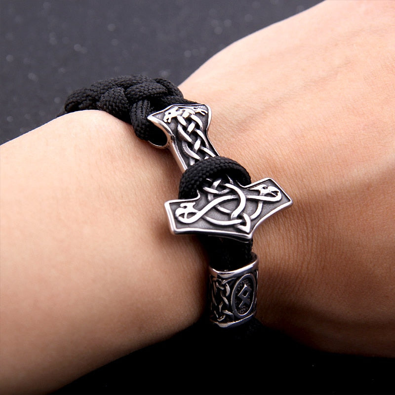Viking Mjolnir Strength Bracelet Solid Stainless Steel Rope Cord