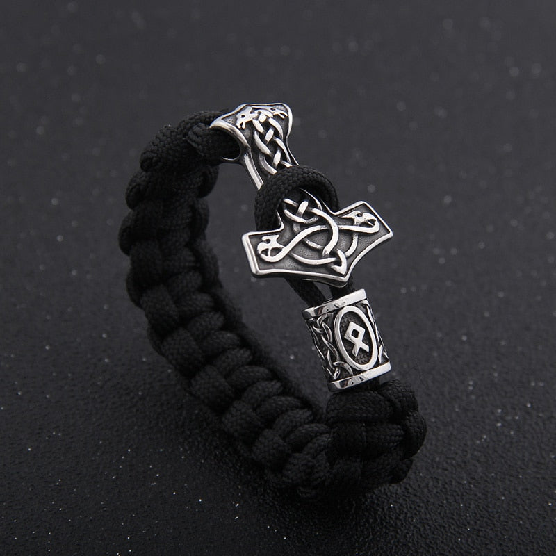 Viking Mjolnir Strength Bracelet Solid Stainless Steel Rope Cord