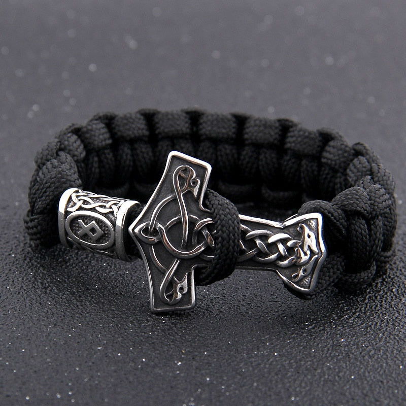 Viking Mjolnir Strength Bracelet Solid Stainless Steel Rope Cord