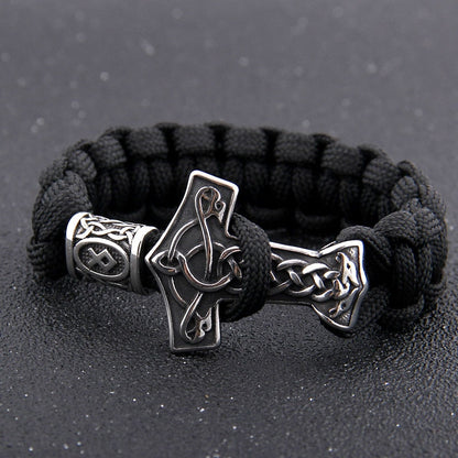 Viking Mjolnir Strength Bracelet Solid Stainless Steel Rope Cord