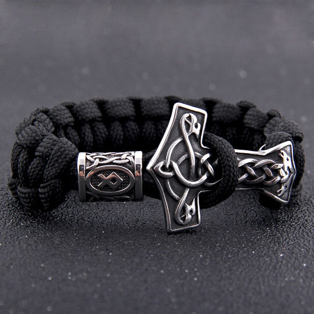 Viking Mjolnir Strength Bracelet Solid Stainless Steel Rope Cord