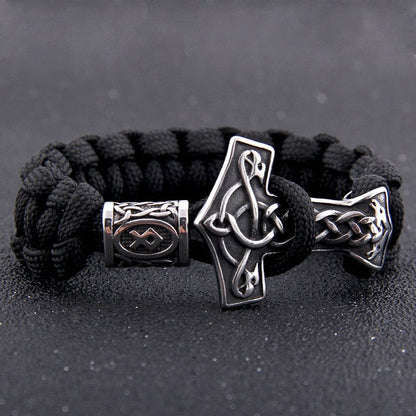 Viking Mjolnir Strength Bracelet Solid Stainless Steel Rope Cord