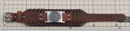 Vegvisir Viking Leather Bracelet Adjustable Norse Compass Charm