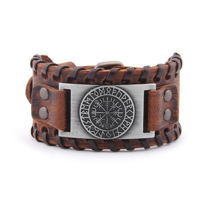 Vegvisir Viking Leather Bracelet Adjustable Norse Compass Charm
