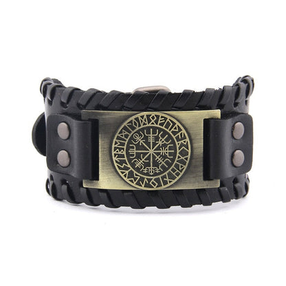 Vegvisir Viking Leather Bracelet Adjustable Norse Compass Charm