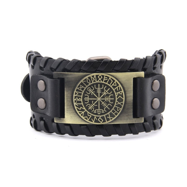 Vegvisir Viking Leather Bracelet Adjustable Norse Compass Charm