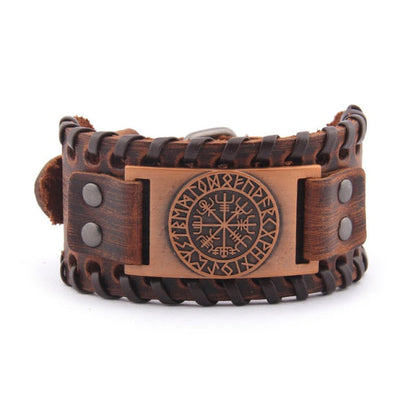 Vegvisir Viking Leather Bracelet Adjustable Norse Compass Charm